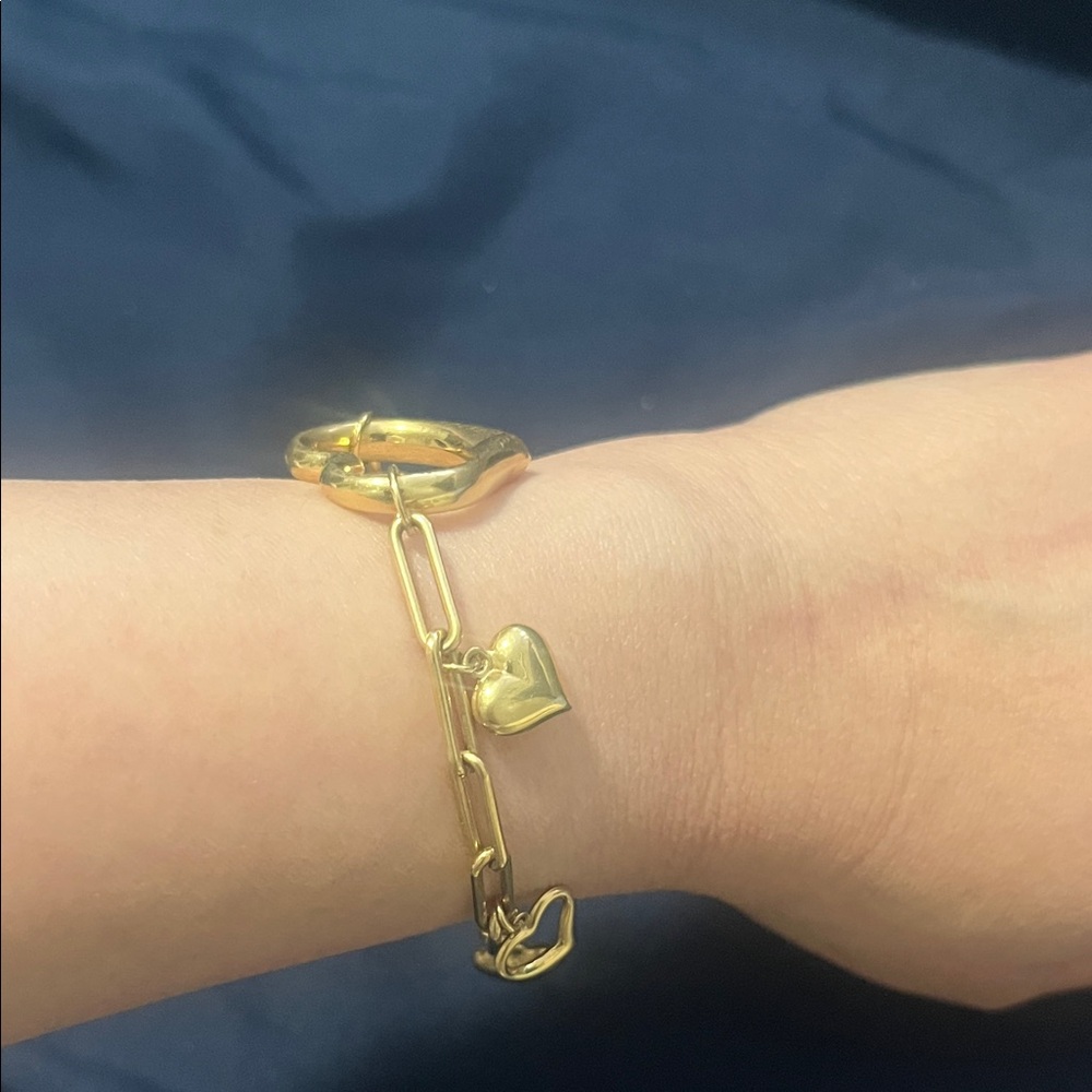 Solid Saudi Gold Heart Charm Bracelet – 8g Real Gold Jewelry